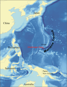 Map showing the location of the Mariana Trench. Wikimedia Commons